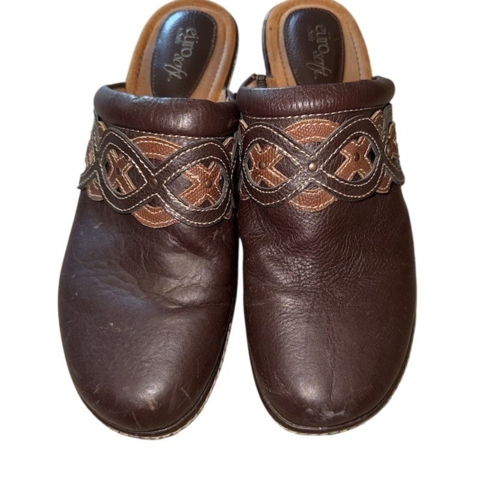 Airoff Britta Women's Clog Mule Slip-On Block Heel Brown Round Toe size 11 boho